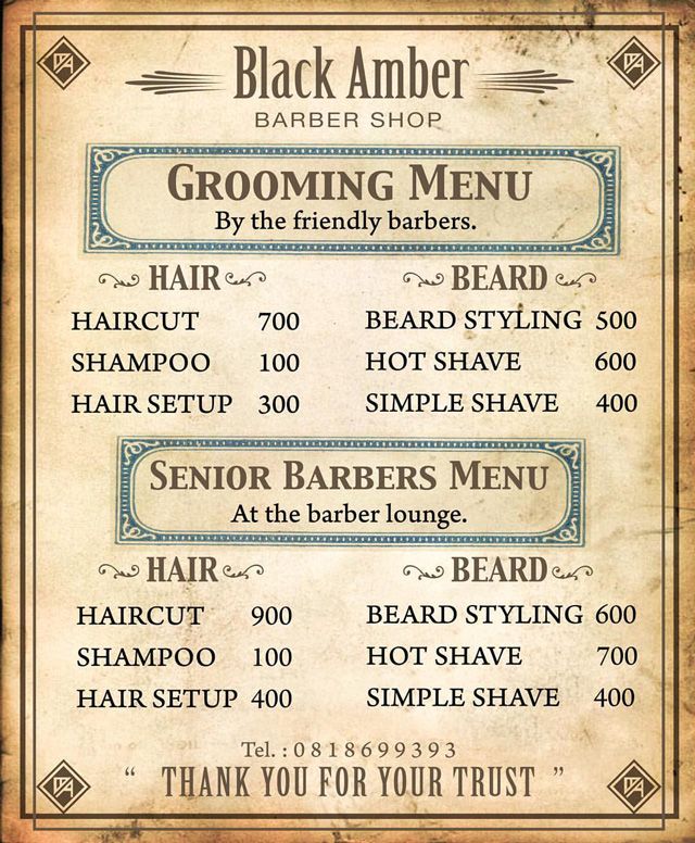 barber shop的价目表,看起来还是很合理的.